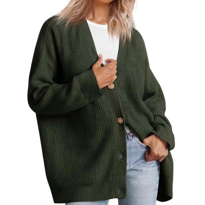 Cardigan oversize décontracté avec boutons pour femme | Col en V