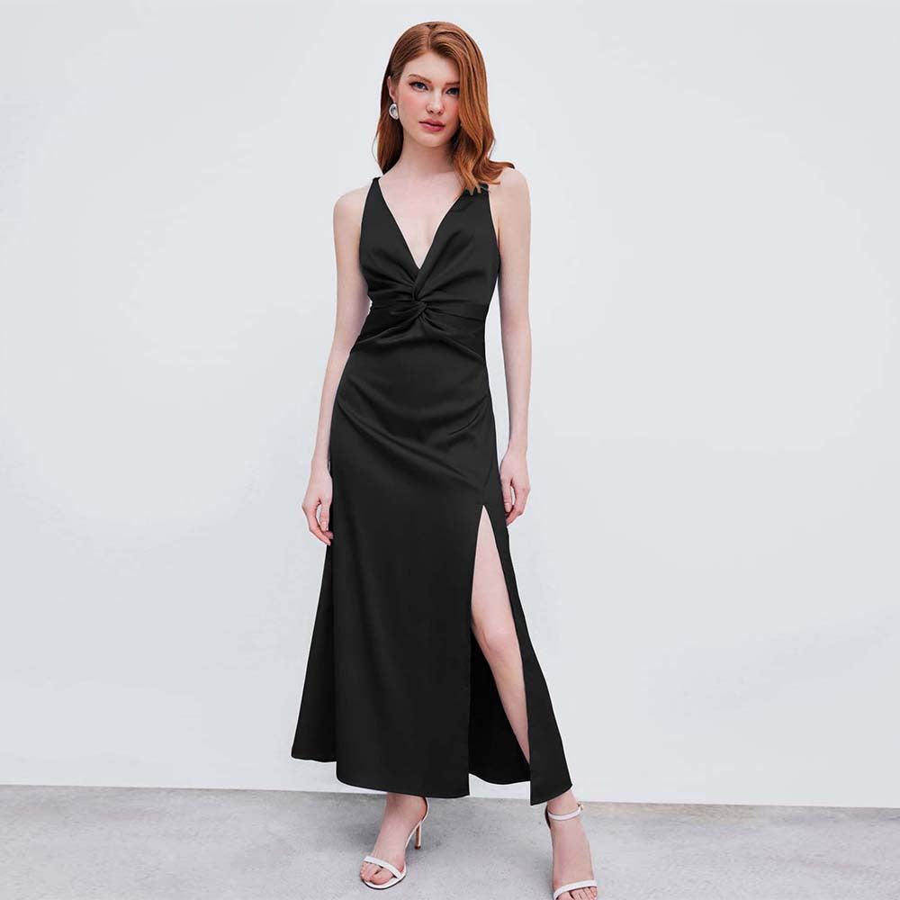 Robe longue décontractée sans manches col V - PanierRoyale