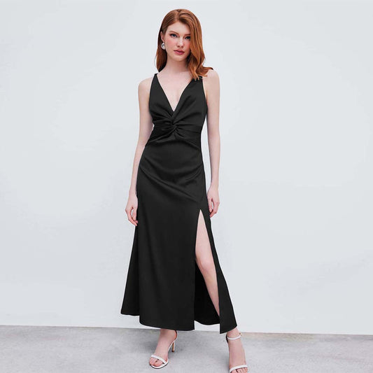 Robe longue décontractée sans manches col V - PanierRoyale