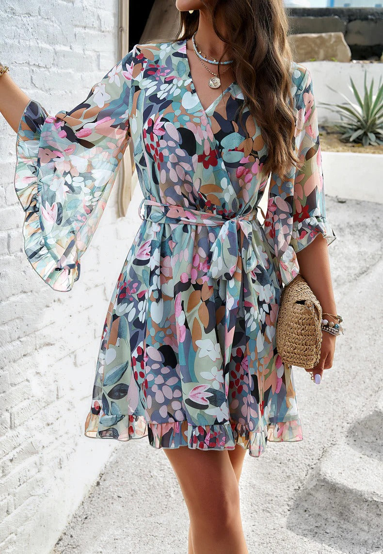 Robe Été Femmes en Dentelle avec Fleurs et Ceinture Élastique - PanierRoyale