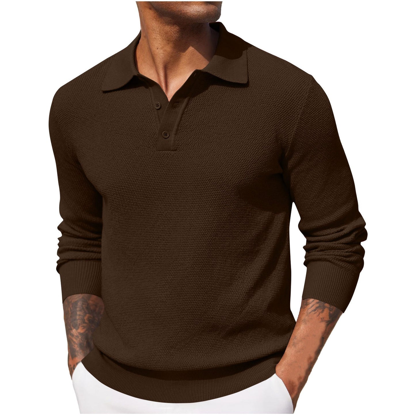 Polo Homme Manches Longues Respirant et Confortable