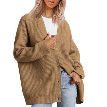 Cardigan femme décontracté col V oversize boutonné