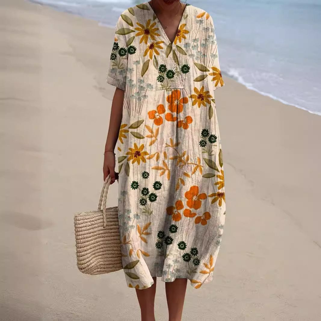 Robe Été Légère en Lin Floral pour Femme