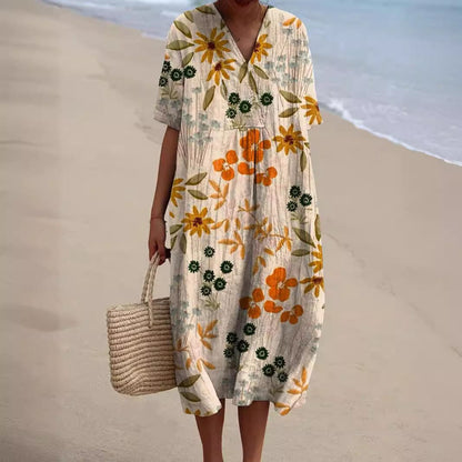 Robe Été Légère en Lin Floral pour Femme
