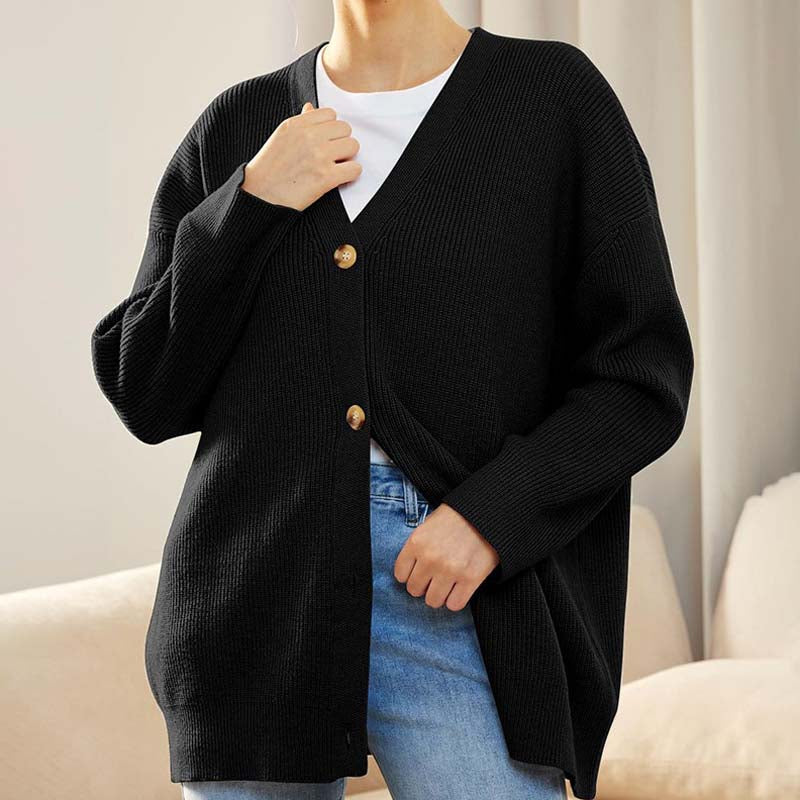 Cardigan femme décontracté col V oversize boutonné