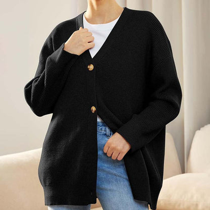 Cardigan femme décontracté col V oversize boutonné