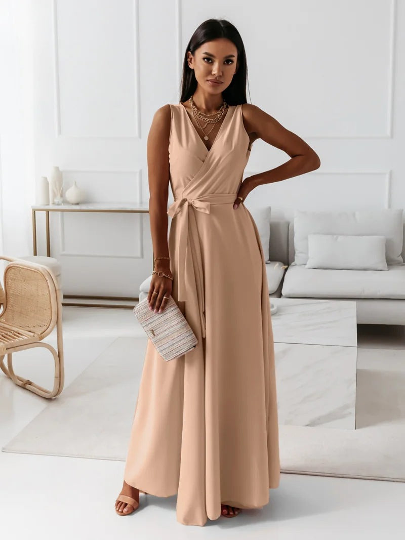 Robe Femme Col en V Élégante Taille Midi