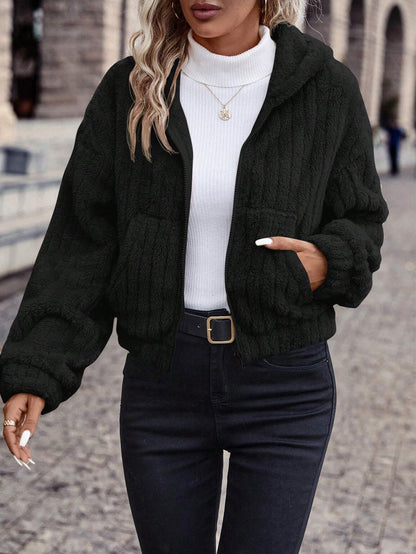 Veste Femme Hiver Douillette avec Capuche et Fermeture Éclair