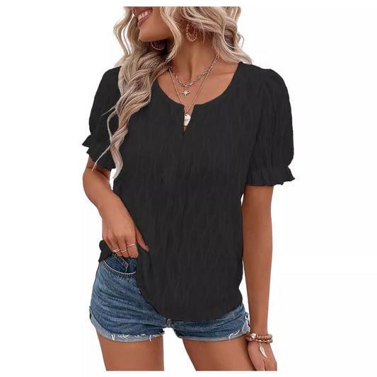 Blouse Femme Élégante Manches Courtes Noir - PanierRoyale