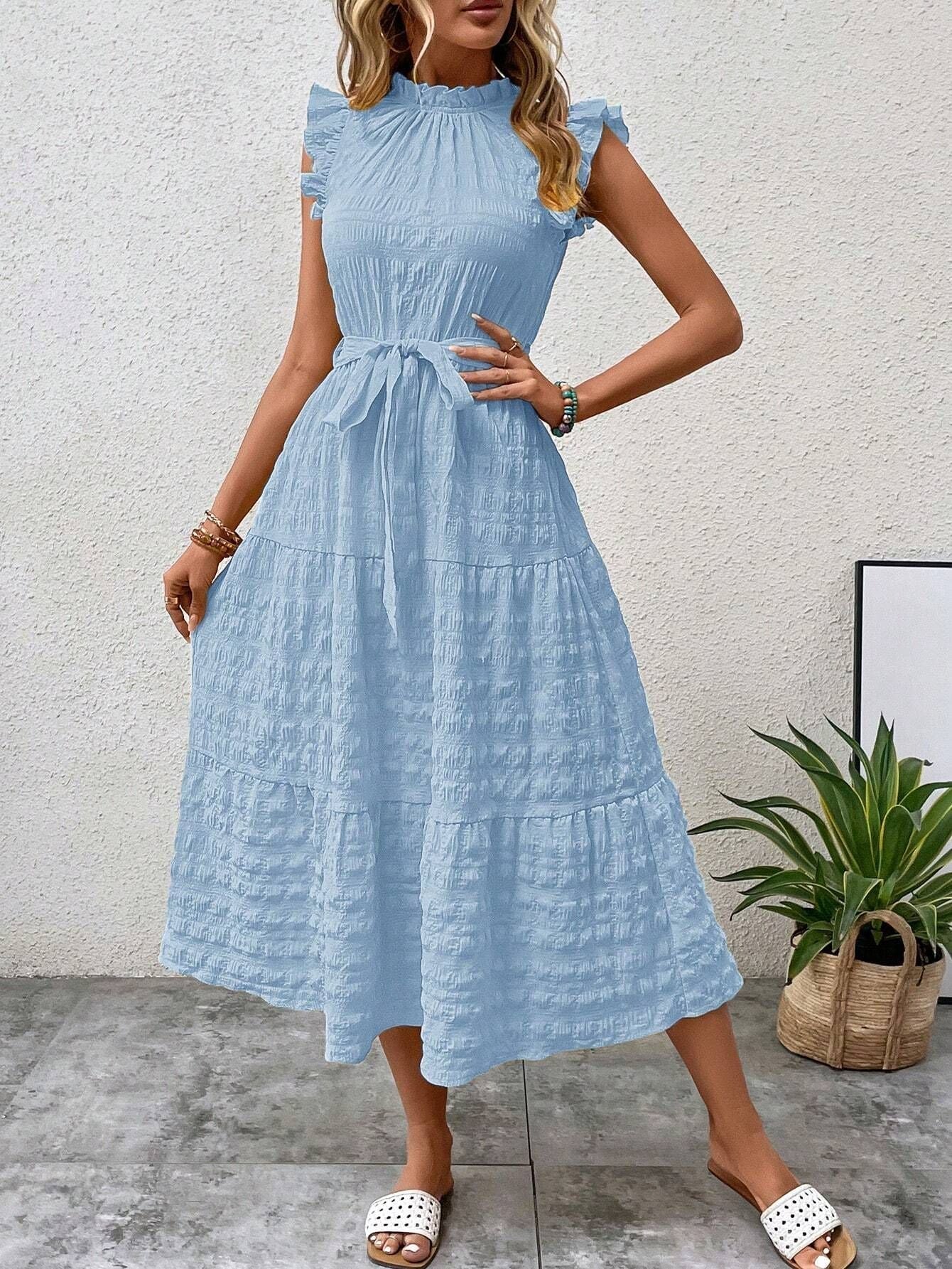 Robe Été Légère pour Femme Mi-Longue avec Dentelle pour Plage