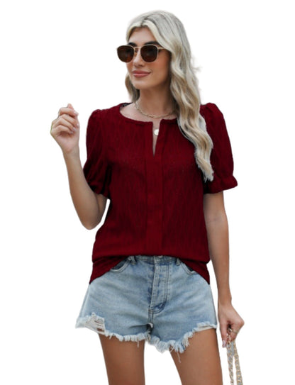Blouse Femme Rose à Manches Courtes Décor Brodé