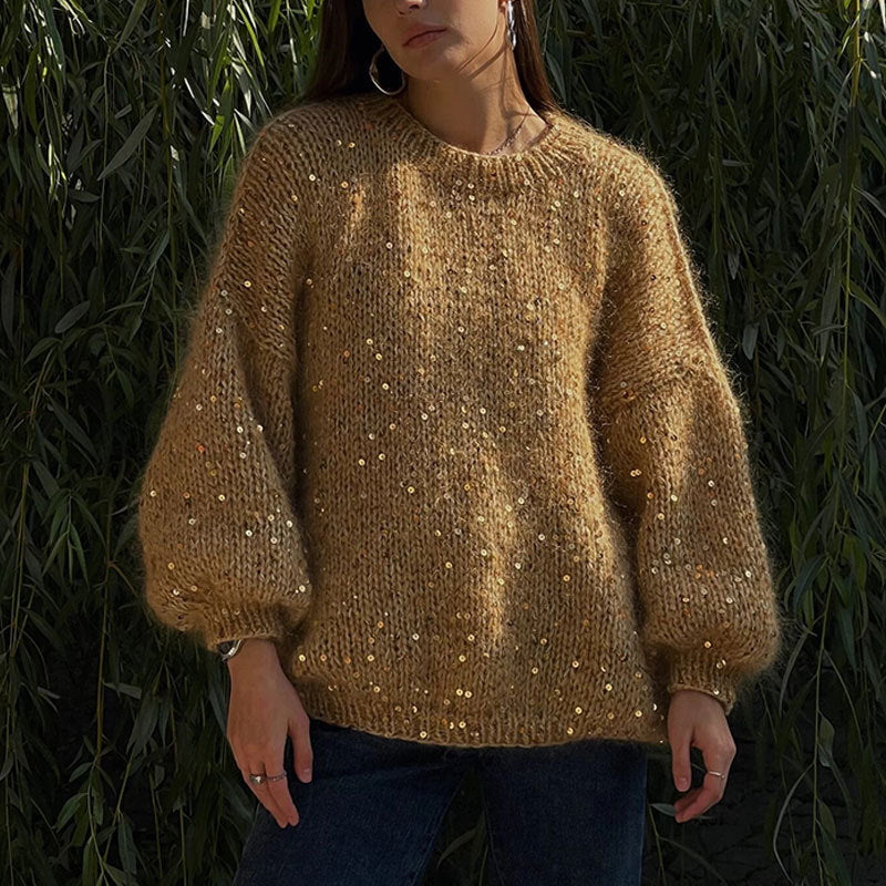 Pull Femme Élégant Hiver Paillettes Manches Longues