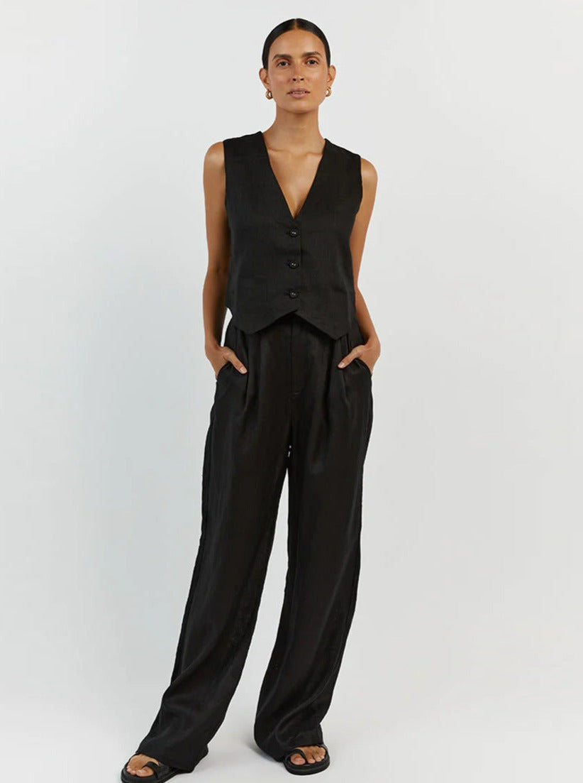 Costume Lin Élégant avec Veste et Pantalon Large