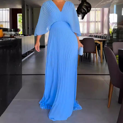 Robe Été Longue pour Femme en Citron avec Plis