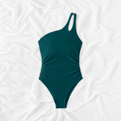 Maillot de bain Femme Une épaule Imprimé Tropical Coupe Ajustée