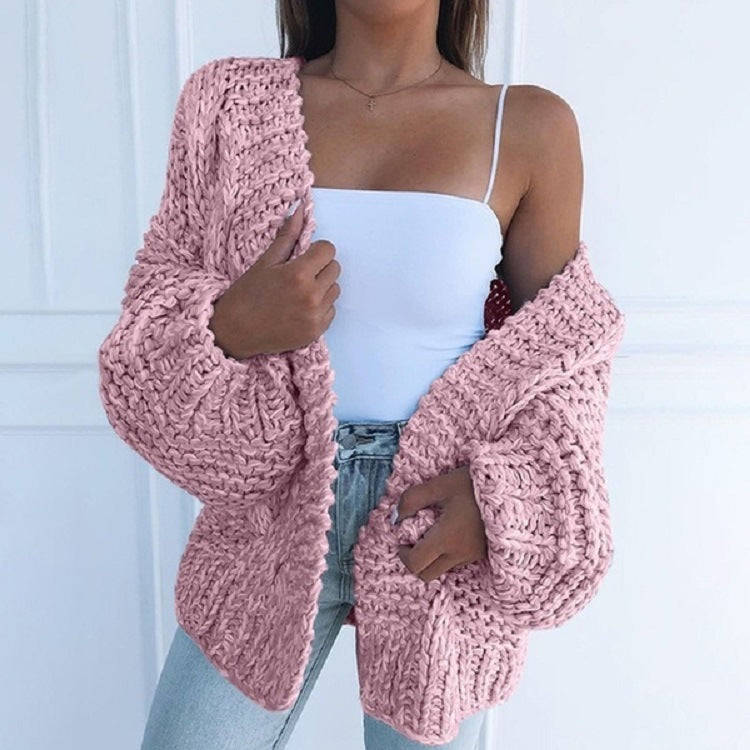 Gilet femme chaud hiver en tricot beige manches longues