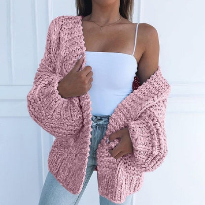 Gilet femme chaud hiver en tricot beige manches longues