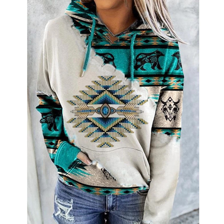 Sweat À Capuche Femme Hiver Imprimé Floral Chaud et Confortable