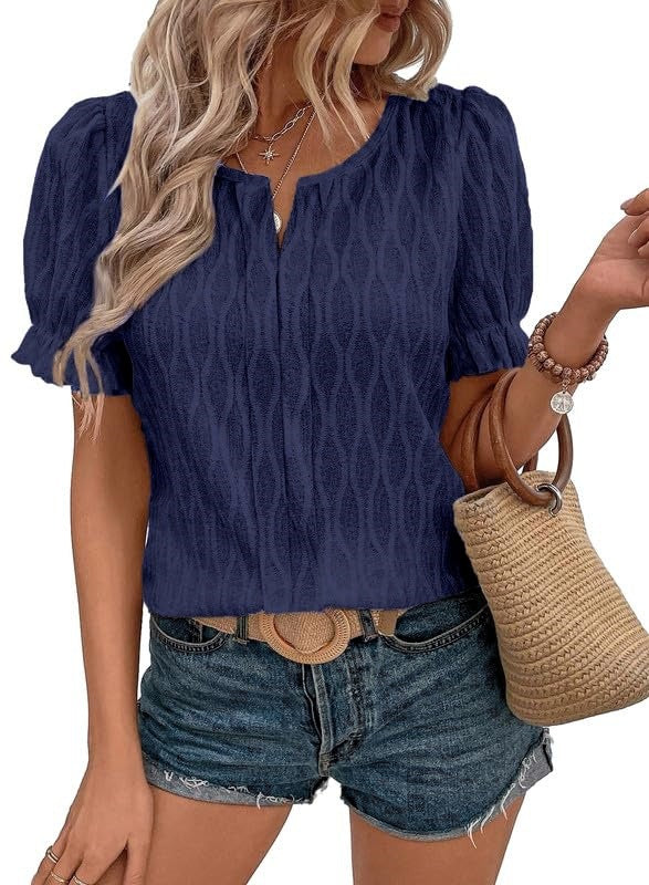 Blouse Femme Élégante Manches Courtes Noir