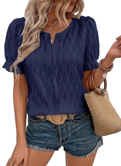 Blouse Femme Élégante Manches Courtes Noir