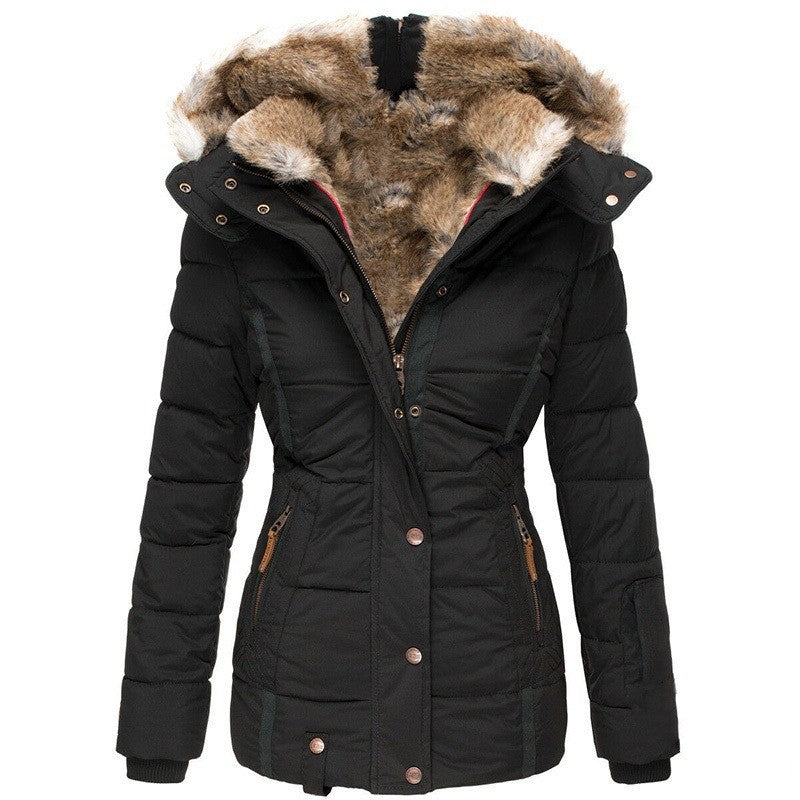 Manteau Femme Hiver Élégant à Capuche Fourrure Artificielle Chaude - PanierRoyale