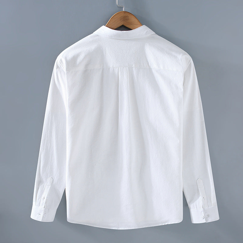Chemise Homme Coton Pur à Manches Longues avec Poche Poitrine