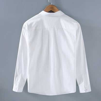 Chemise Homme Coton Pur à Manches Longues avec Poche Poitrine