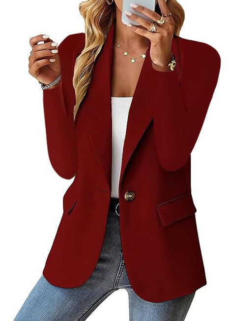 Blazer Femme Élégant à Fermeture Éclair et Col Classique pour Travail et Quotidien