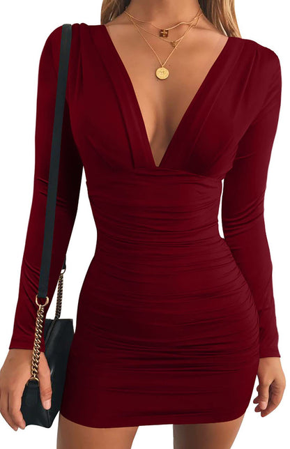 Robe Femme Rouge Élégante Manches Longues pour Soirée
