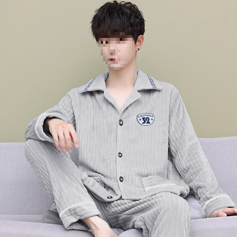Pyjama Homme Hiver Chaud et Confortable à Manches Longues