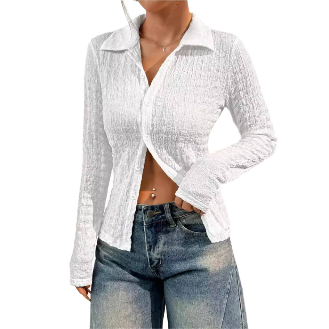 Chemisier blanc femme brodé manches longues élégant - PanierRoyale