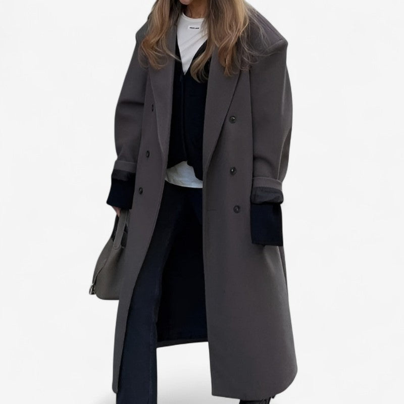 Manteau Long Col Montant Élégant Femme