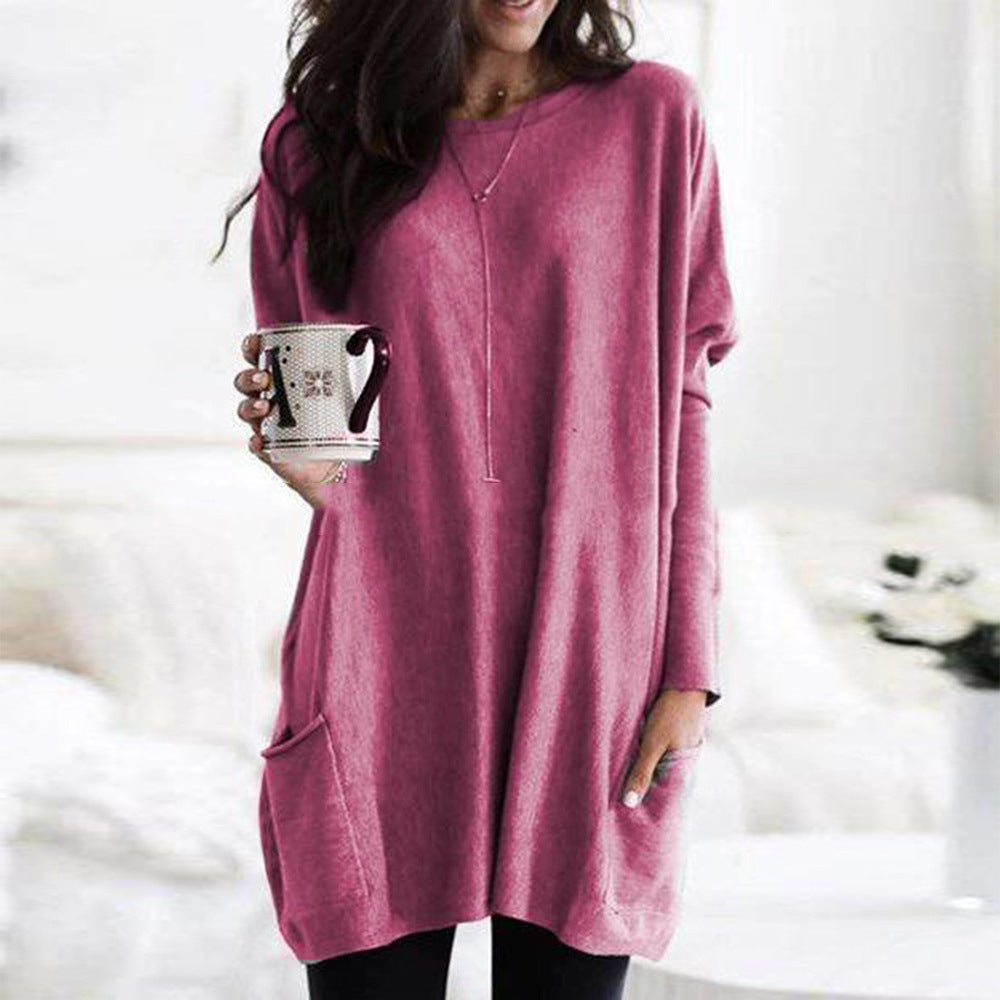 Robe Féminine Noire Manches Longues avec Poches Élégante