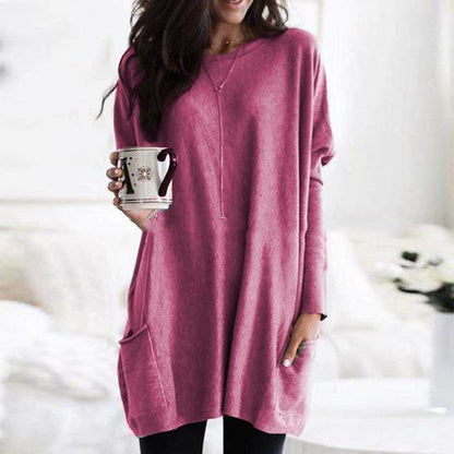 Robe Féminine Noire Manches Longues avec Poches Élégante
