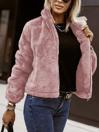 Veste Teddy Femme Douce Fermeture Zippée Style Bomber