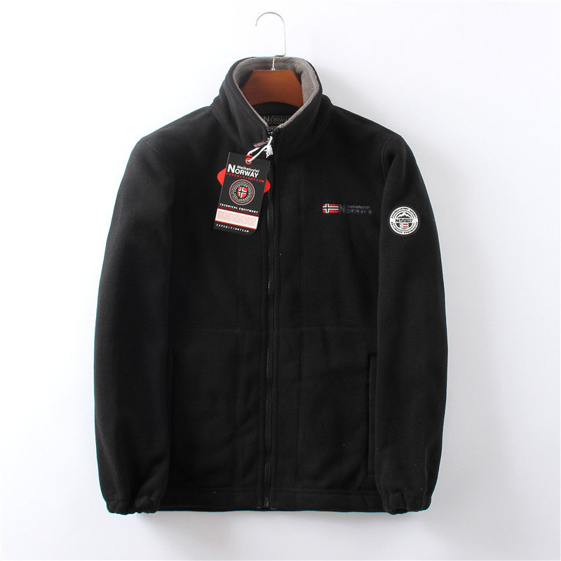 Veste hiver homme brun zippée avec logo brodé