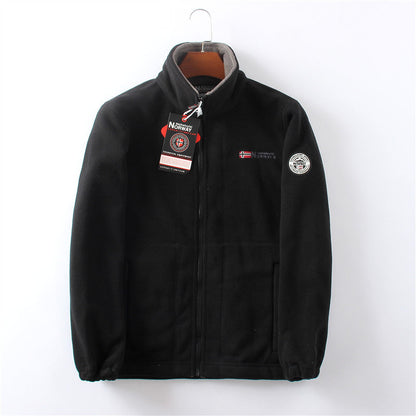 Veste hiver homme brun zippée avec logo brodé