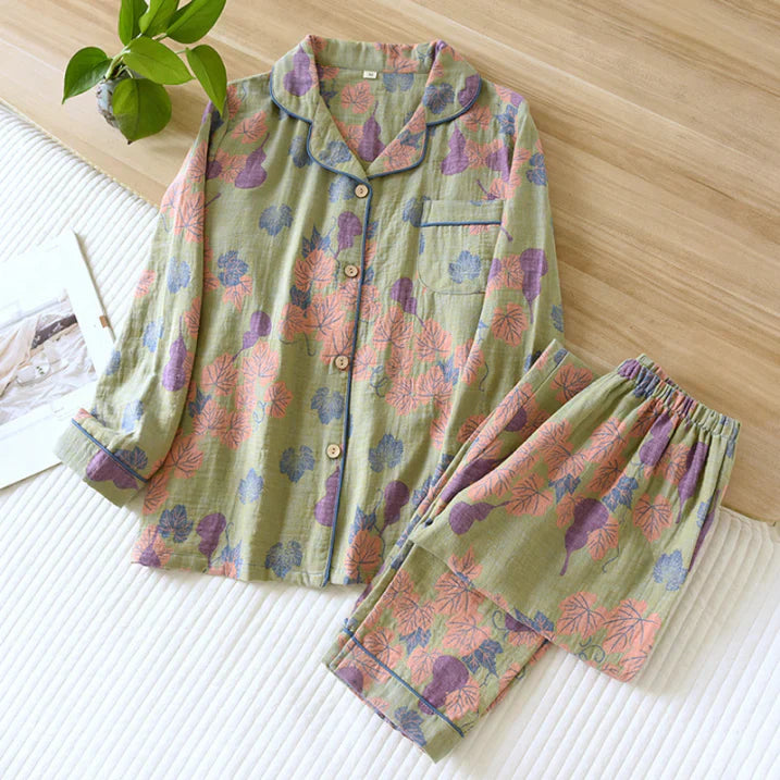 Pyjama Femme Décontracté à Fleurs pour Dormir Confortablement