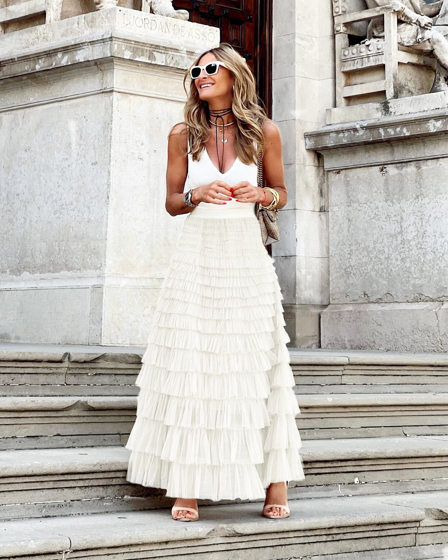 Jupe Longue Plissée en Coton pour Femme