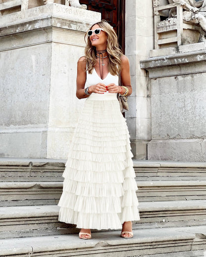 Jupe Longue Plissée en Coton pour Femme