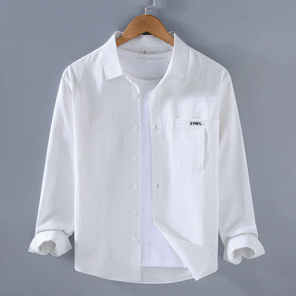 Chemise Homme Coton Pur à Manches Longues avec Poche Poitrine
