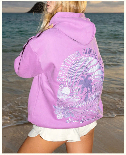 Sweat à Capuche Décontracté de Plage avec Broderie