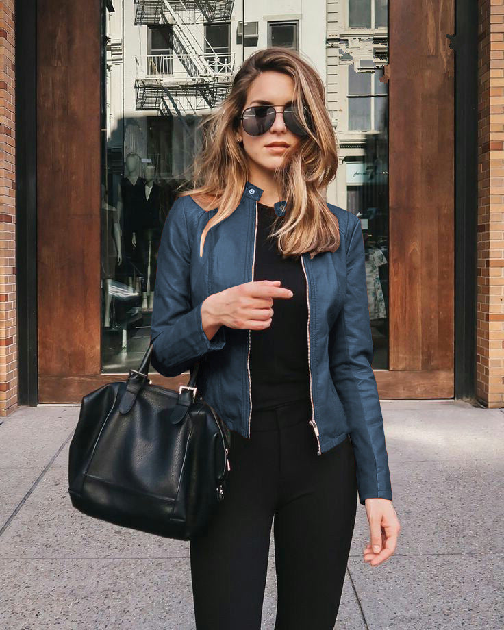 Veste Moto Féminine Noir Élégante et Moderne