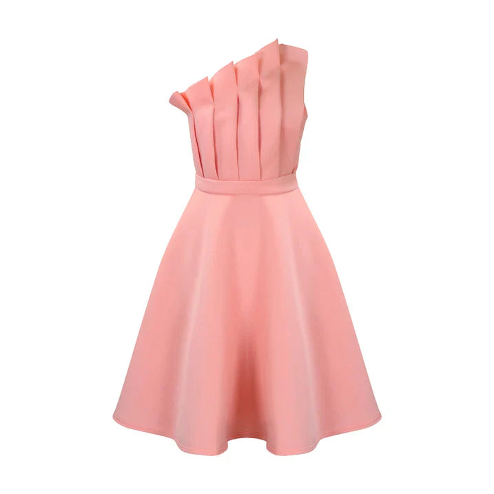 Robe Épaule Nude à Taille Évasée pour Femme