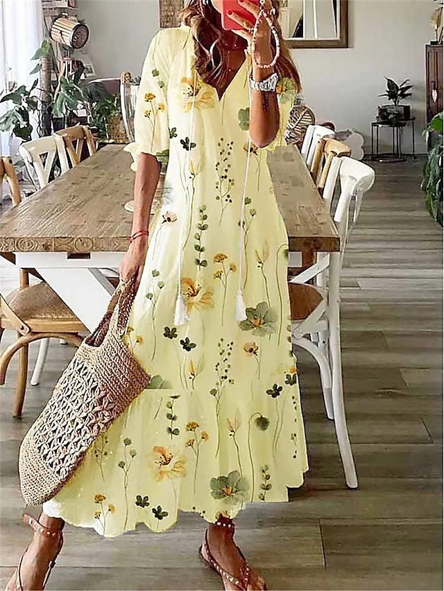 Robe Longue Féminine Élégante avec Décolleté et Fines Broderies - PanierRoyale