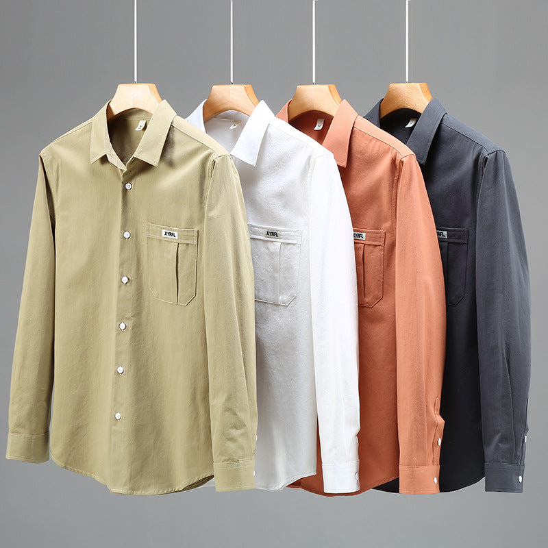 Chemise Homme Coton Pur à Manches Longues avec Poche Poitrine