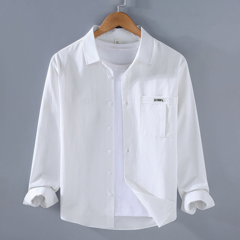 Chemise Homme Coton Pur à Manches Longues avec Poche Poitrine