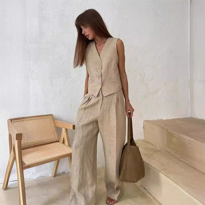 Costume Femme Élégant - Veste et Pantalon Palazzo