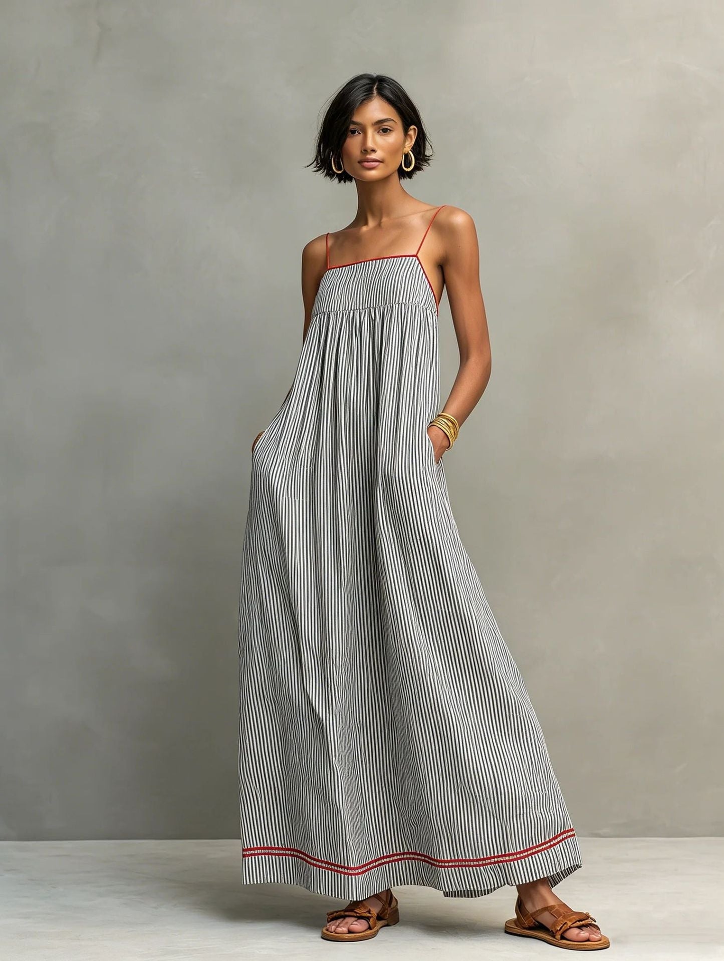 Robe longue Femme Coton Bretelles Spaghetti