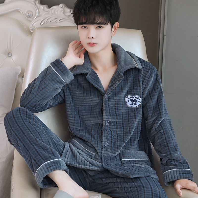 Pyjama Homme Hiver Chaud et Confortable à Manches Longues